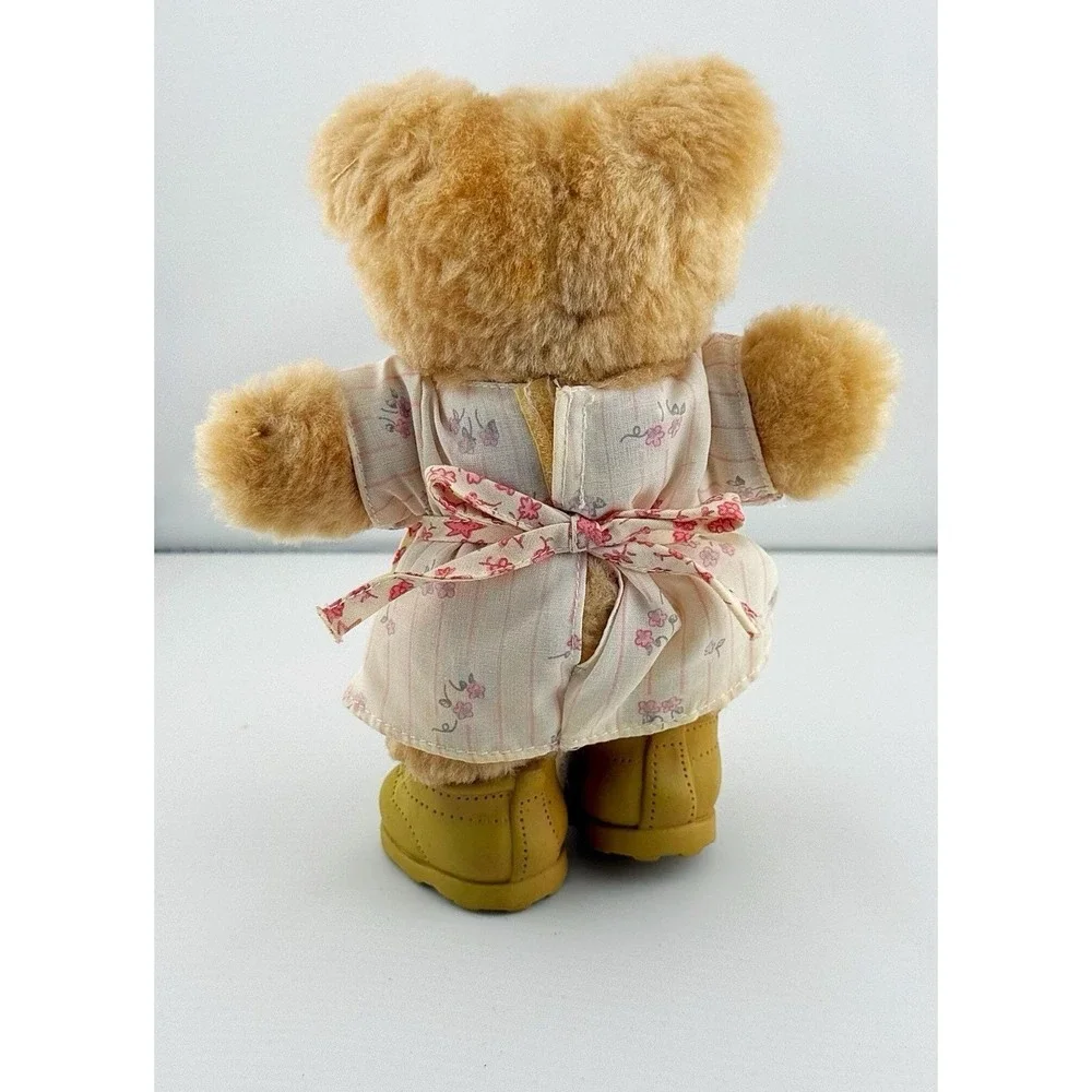 Vintage 1986 Furskin Hattie Plush In Floral Dress & Pink Straw Hat
